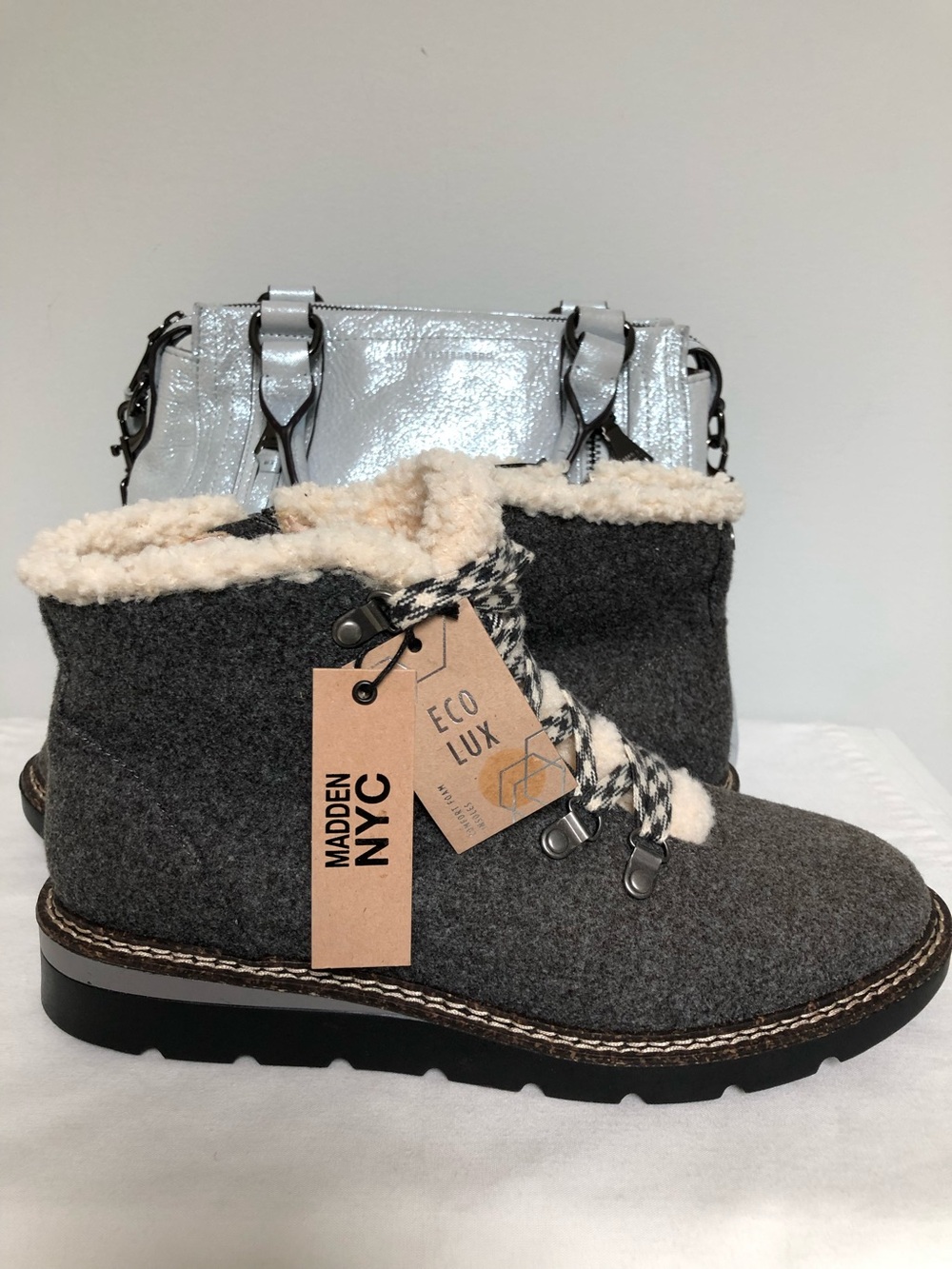 NEW Madden NYC Grey Wool Sherpa Hiking Boots Size 11